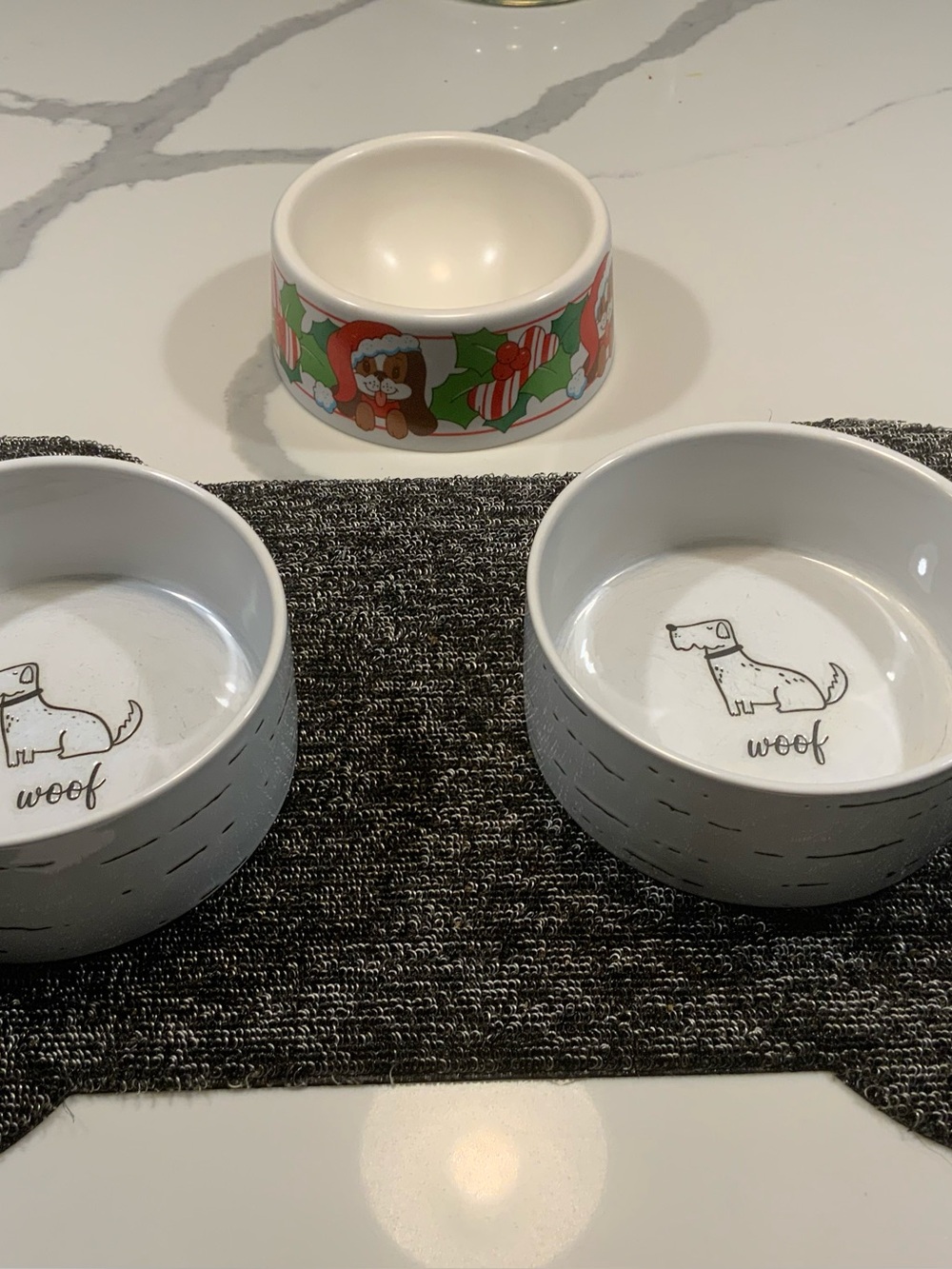 Ceramic Dog Bowl Set - White & Festive Pattern